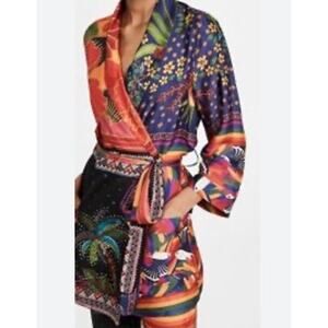 Farm Rio Patchwork Floral Belted Kimono Robe Jacket Colorful Print Size Medium